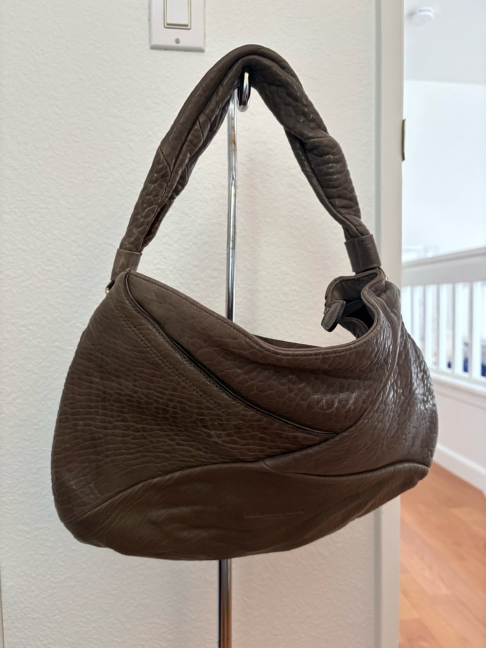 Textured Dark Brown Leather Hobo Shoulder Bag